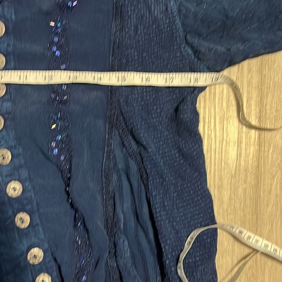 Papa Blue Ruffled Blouse with Mandarin Collar Large - Picture 3 of 3